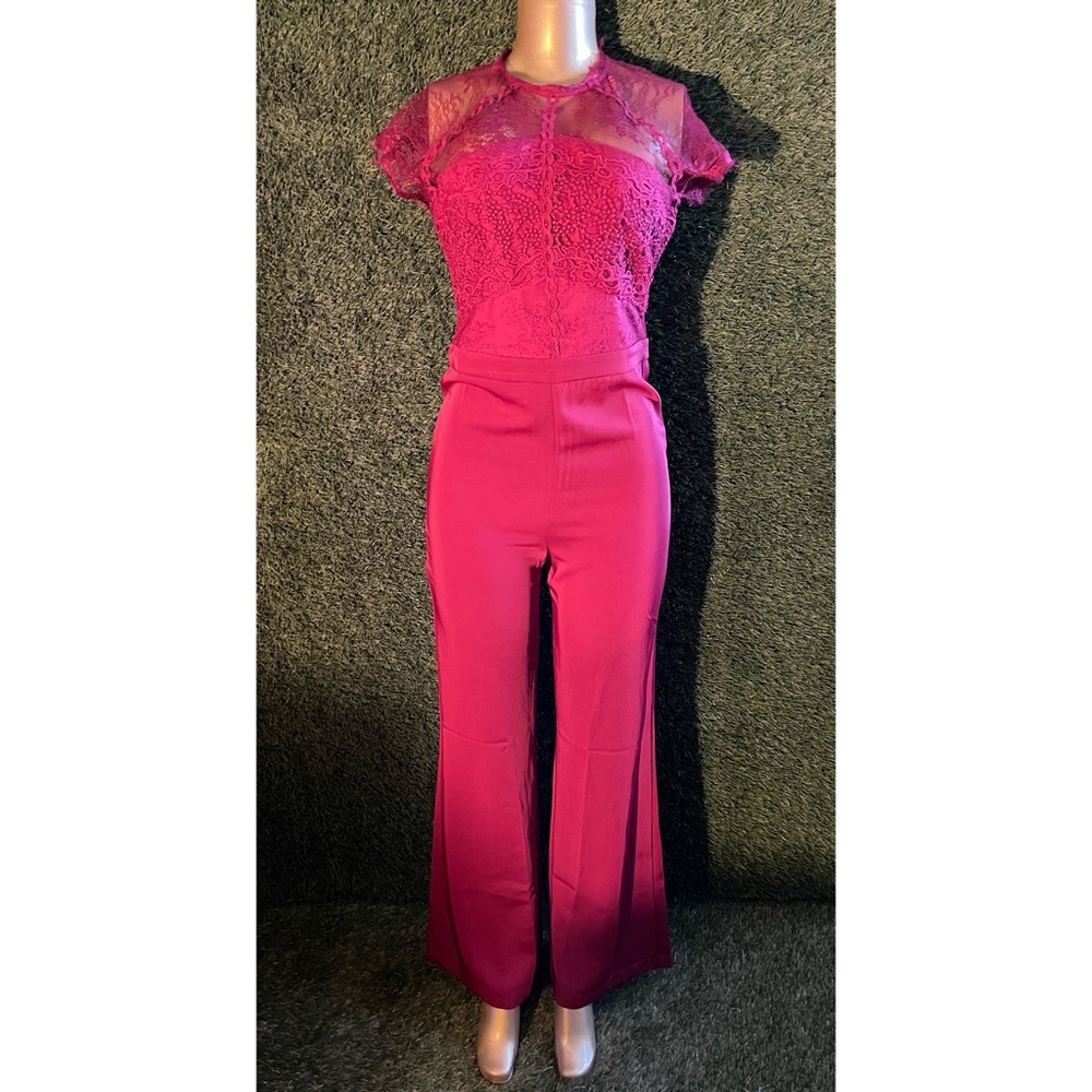 Cranberry short sleeve lace jumpsuit